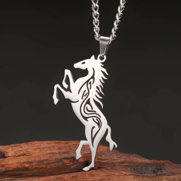 LIKGREAT-Collier Cheval Celtique pour Homme et Femme, Acier Inoxydable, Pendentif Animal Punk, Bijoux Amoureux des oral aux, Cadeau d'Anniversaire
