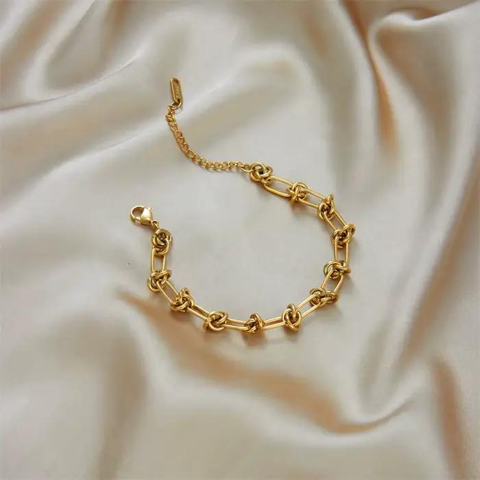 Collier Bracelet en acier inoxydable or plaqué argent DIEYURO style moderne torsade noeud pour femmes occasions spéciales