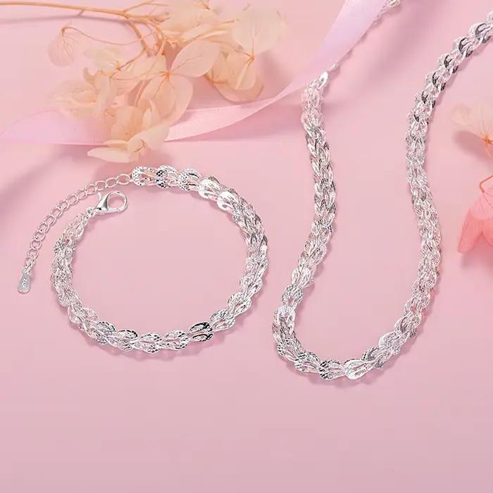 Ensemble de bijoux coréens en argent Sterling 925, bracelets et colliers à motifs sculptés, pour fem