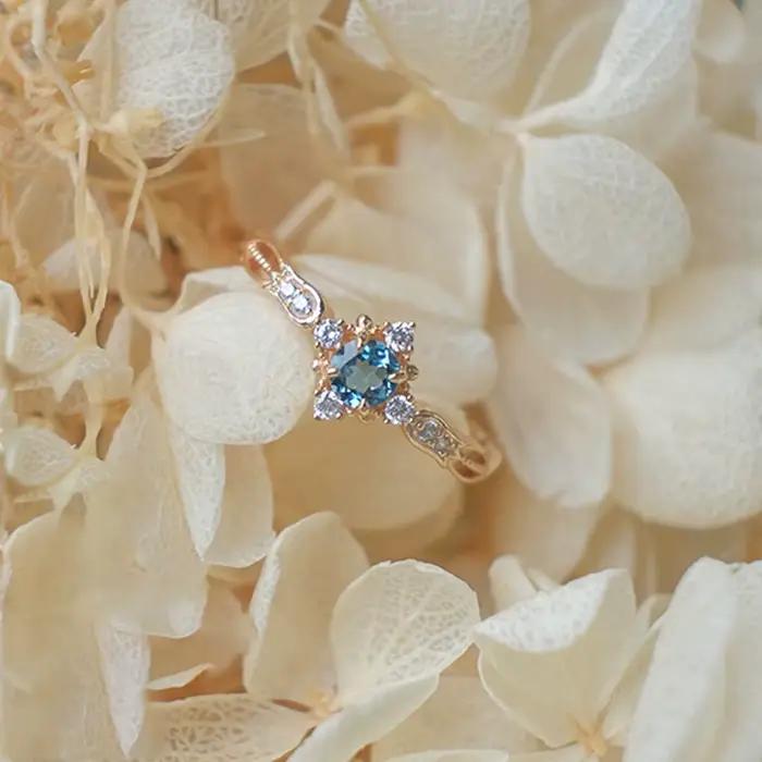 Bague de mariage romantique en saphir, flocon de neige, Vintage, incrustation exquise, diamant, mode