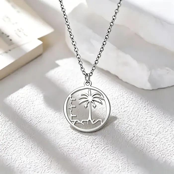 Collier pendentif pièce de monnaie vintage palmier pour femmes et hommes