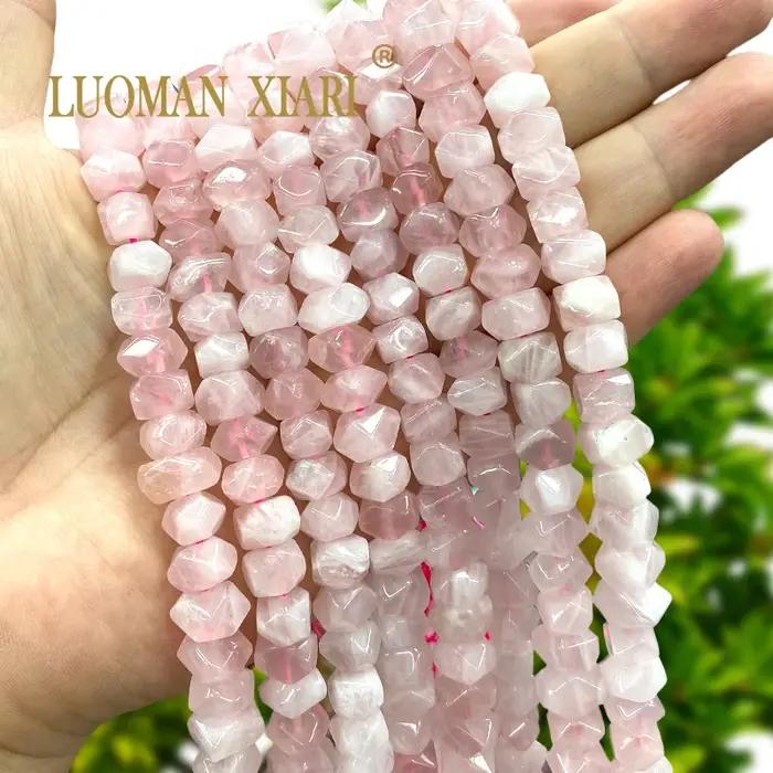 Pierre naturelle minerai brut Quartz Rose Rondelle perles d'espacement amples irrégulières pour la fabrication de bijoux Bracelets à bricoler soi-même accessoires de breloques