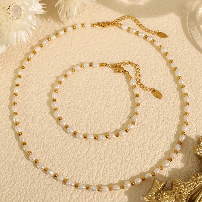Amaiyllis – ensemble bracelet et collier de perles d'eau douce baroques Vintage