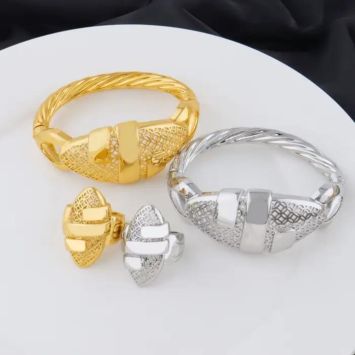 Bracelets et bagues arabes couleur or de Dubaï, plaqués or 18 carats, bijoux au design unique et tendance pour femmes, cadeau de mariage