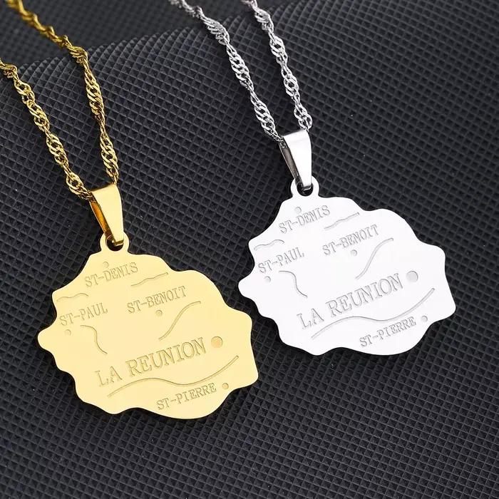 Française La Réunion Carte Pendentif Collier En Acier Inoxydable Hommes Femmes Réunion Île Cartes Bijoux Cadeau