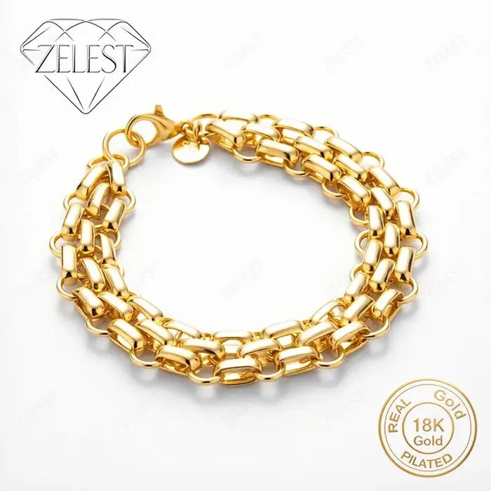 Bracelet géométrique exquis en argent sterling 925 plaqué or 18 carats de 8 pouces pour hommes et fe