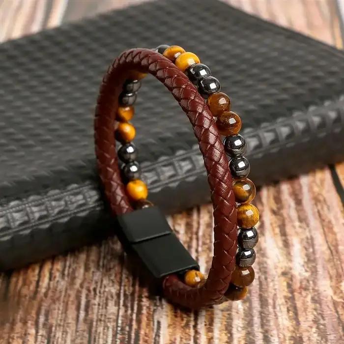 Bracelet en cuir tressé à la main pour hommes et femmes, Style de luxe spécial, bijoux de fête, vente en gros