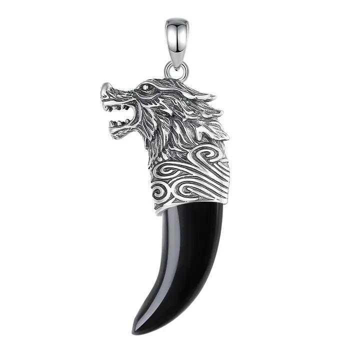 Eudora-Collier Loup en Argent Sterling 925 pour Femme et Homme, Vintage, Obsidienne, Croc de Loup, P