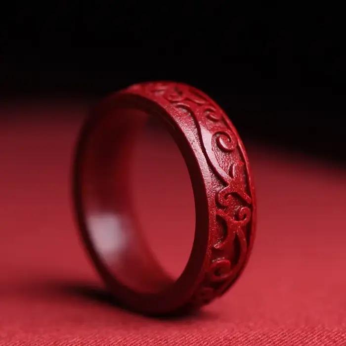 Bague Cinabre Authentique Naturelle en Aventurine, Bijou d'Eternité pour Femme Occasions Spéciales, Alliance de Mariage, Style Classique