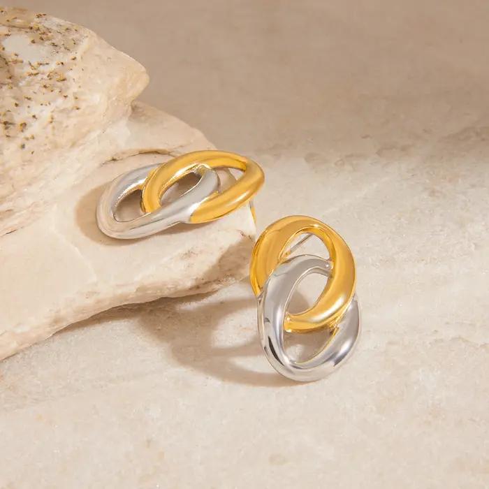 Yori or argent couleur correspondant O-Wrap boucles d'oreilles de déclaration 18K PVD plaqué Simple élégant métal
