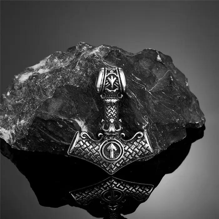 Colliers en acier inoxydable pour hommes, pendentif en forme de couronne de viking, marteau de Thor,