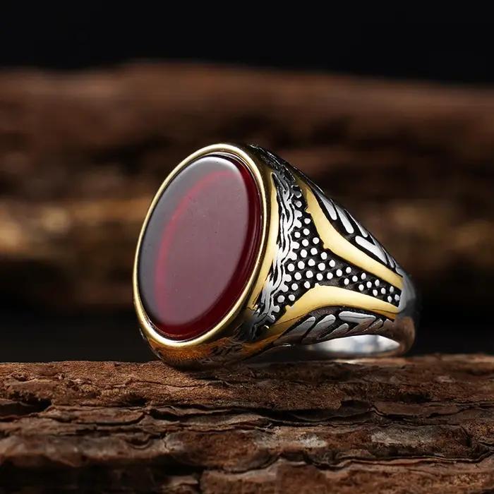 Bague elliptique série pierre naturelle pour hommes