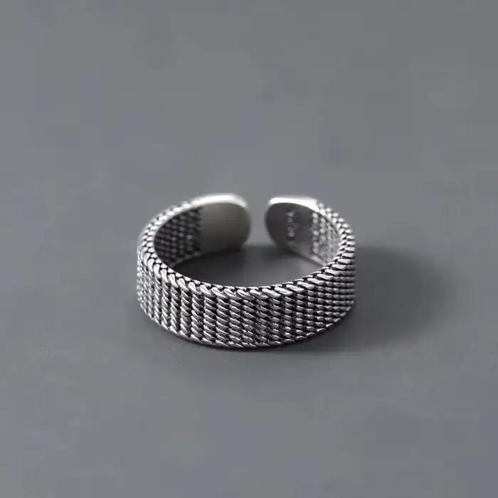 Bague à ligne géométrique pour hommes, bande réglable ouverte minimaliste, bijoux à la mode couleur argent Vintage, cadeau masculin moderne
