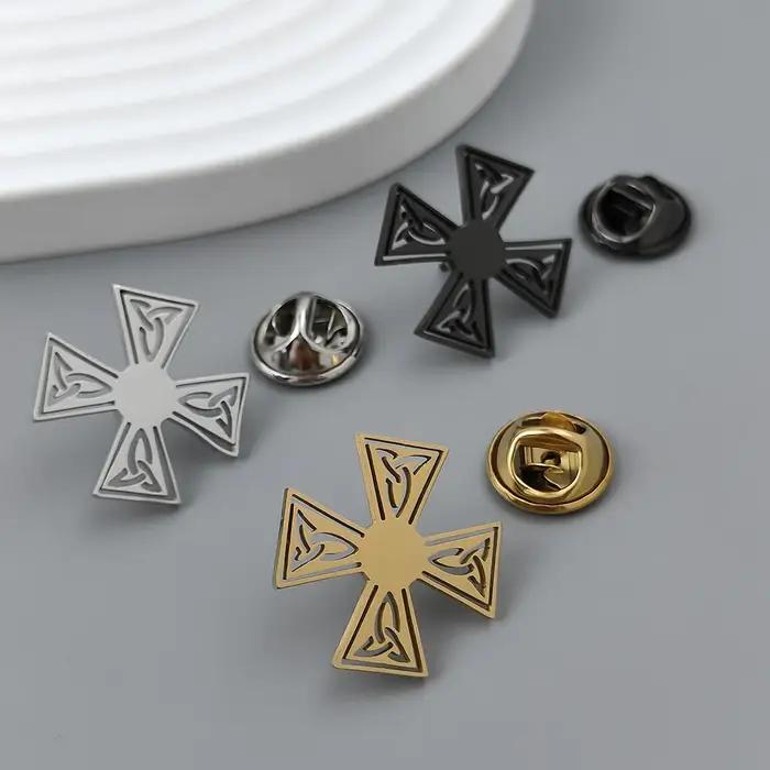 Broche croix celtique rétro en acier inoxydable pour hommes