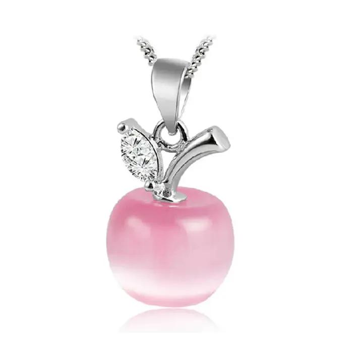 Chaîne à maillons élégante en argent sterling 925 avec cristal en forme de pomme, bijoux fins de qua