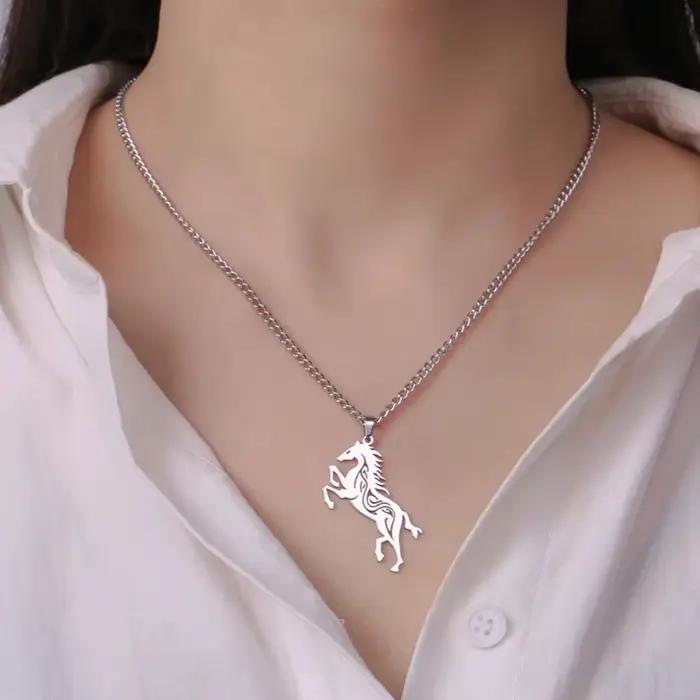 LIKGREAT-Collier Cheval Celtique pour Homme et Femme, Acier Inoxydable, Pendentif Animal Punk, Bijoux Amoureux des oral aux, Cadeau d'Anniversaire