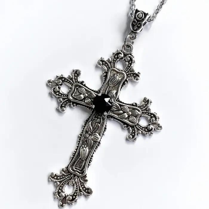 Collier Y2K Punk en cristal gothique avec croix irrégulière pour homme femme soirées partys