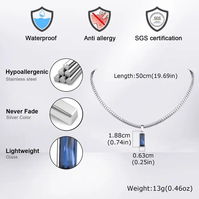 Collier pendentif géométrique bleu mer pour hommes et garçons, colliers plats en chaîne cubaine avec lame en acier inoxydable, cadeau de bijoux Cool Hip Hop