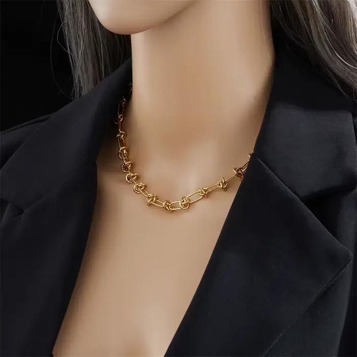 Collier Bracelet en acier inoxydable or plaqué argent DIEYURO style moderne torsade noeud pour femmes occasions spéciales