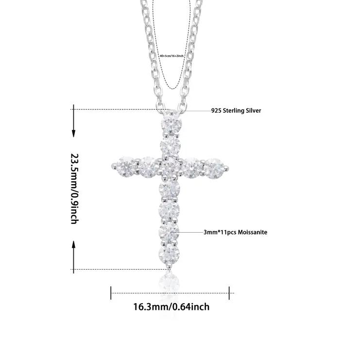 Pendentif croix en moissanite et argent sterling 925 pour femmes, bijou de prière et symbole de foi pour occasions spéciales