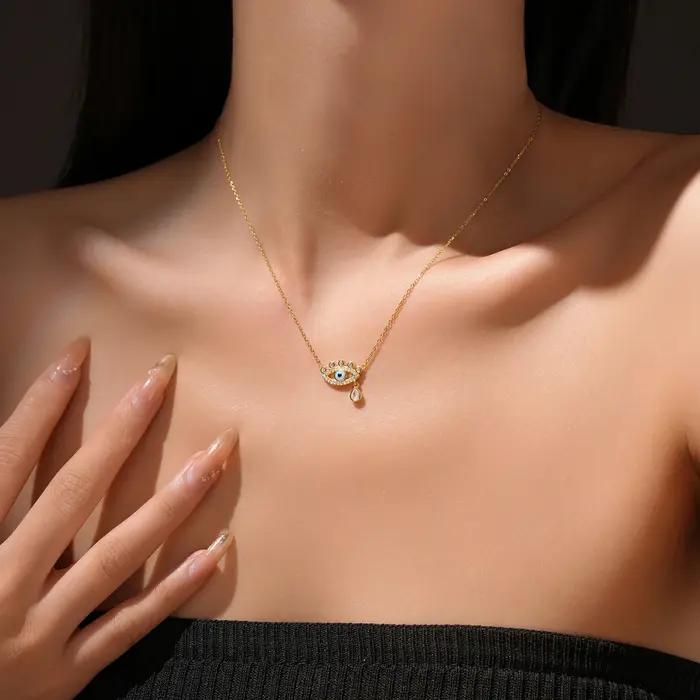 Collier en argent sterling 925 oeil bleu avec perles d'eau douce pour femmes occasions spéciales et quotidienne