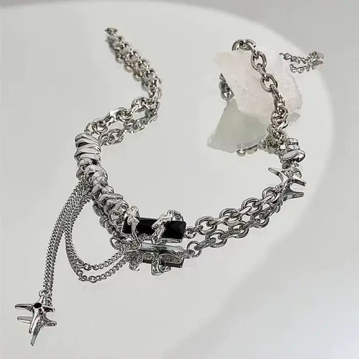 Collier étoile noire en acier titane pour hommes et femmes, tendance, pendentif croix, chaîne de pull, Hip Hop, Kpop, bijoux, accessoires masculins