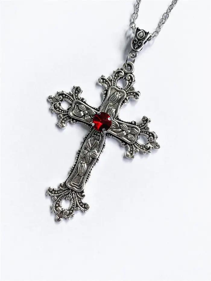 Collier pendentif croix flamme vintage tendance pour femmes et hommes