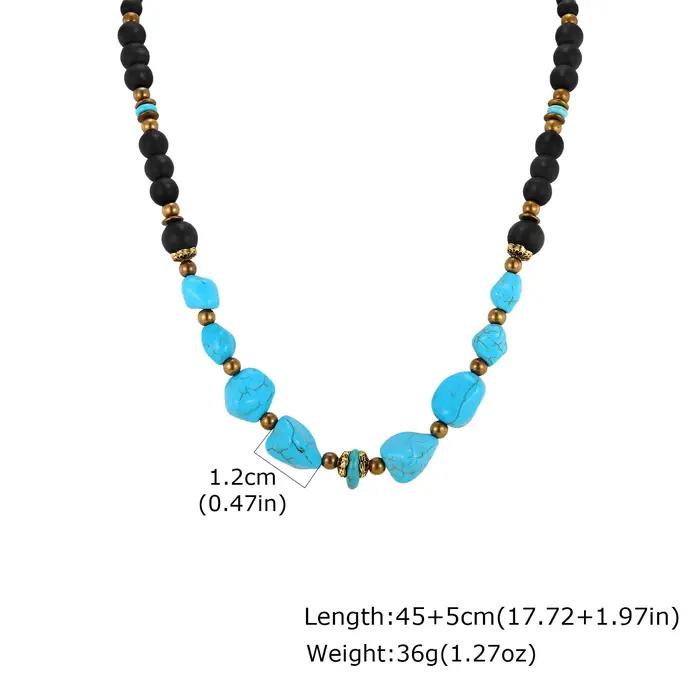 Collier vintage en perles turquoise pour hommes et garçons, colliers ethniques en pierres naturelles irrégulières, bijoux bohèmes d'été, cadeau