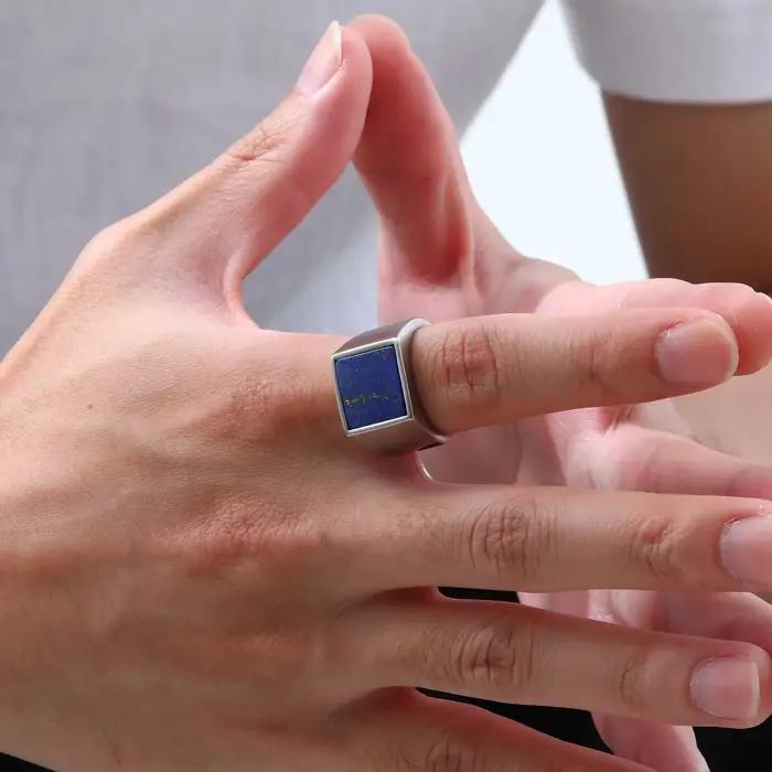 Bague en pierre naturelle bleue pour hommes et garçons