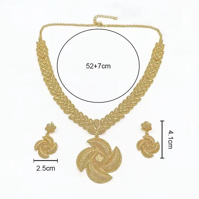 Ensemble de bijoux plaqué or 18 carats de Dubaï au design original et unique pour femmes, collier et