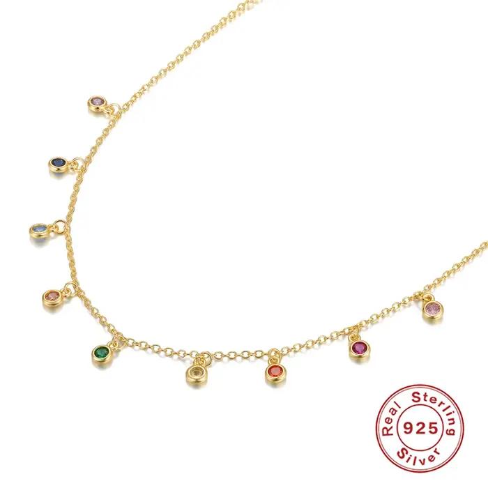Aide 925 argent Sterling français élégant rond fin polyvalent couleurs Zirconium femmes collier exquis tour de cou chaînes bijoux