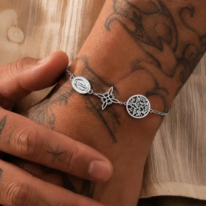 Bracelet Triple Protection en Acier Inoxydable Argenté