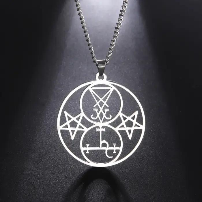 Collier Satanique pour Homme, Pendentif du Côté Démon de Lucifer Lilith, Bijoux en Pentagramme Satan