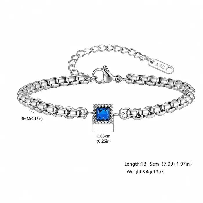 Bracelet à breloques en zircon pour homme, chaîne carrée de 4 mm en acier inoxydable, bijoux tendance imperméables, cadeau pour homme