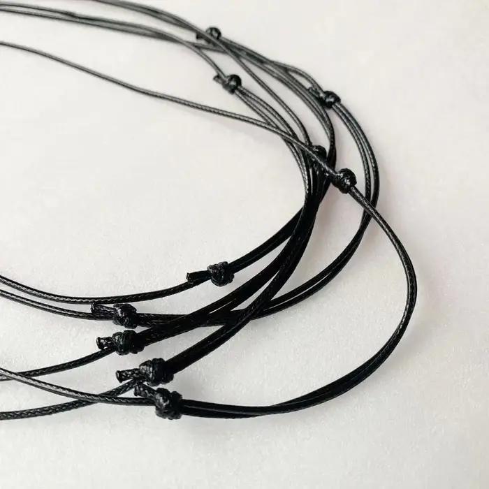 Collier réglable en cuir ciré noir fait main