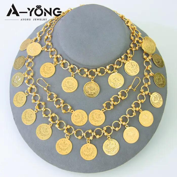Ensemble de bijoux en pièces de monnaie turques plaqué or 24 carats