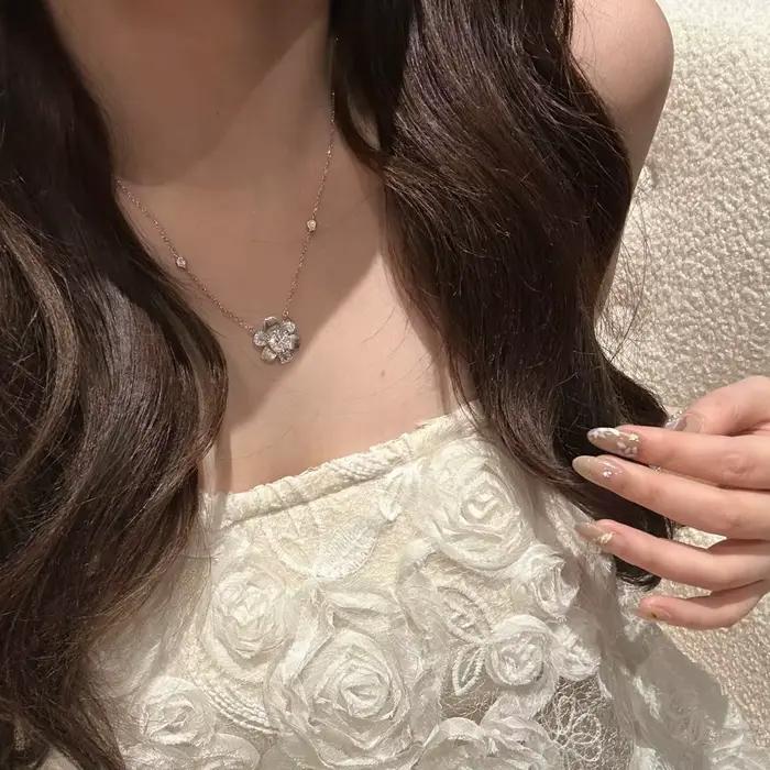 Bijoux rétro de Style français, Design floral, pendentif couleur or, colliers incrustés de Zircon, boucles d'oreilles, ensembles de bijoux pour femmes