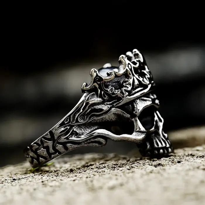 Bague rétro couronne crâne pour hommes