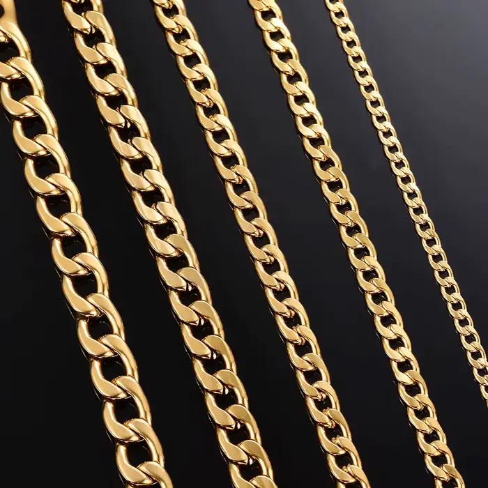 Chaîne à bordure plate couleur or classique en acier inoxydable pour colliers à pendentifs avec plusieurs longueurs disponibles pour femmes et hommes occasions spéciales