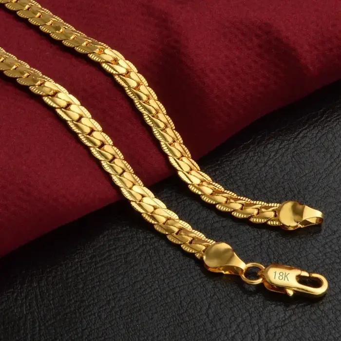 Collier chaîne latérale complète en or 18 carats, 18-24 pouces, 45-60cm, 6mm, pour femmes et hommes, bijoux à breloques pour fête de mariage