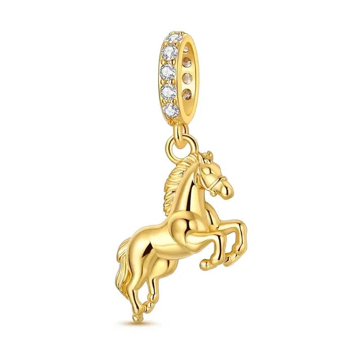 Pendentif en argent sterling 925 en forme de cheval doré pour femmes occassions spéciales cadeau de mariage anniversaire engagement