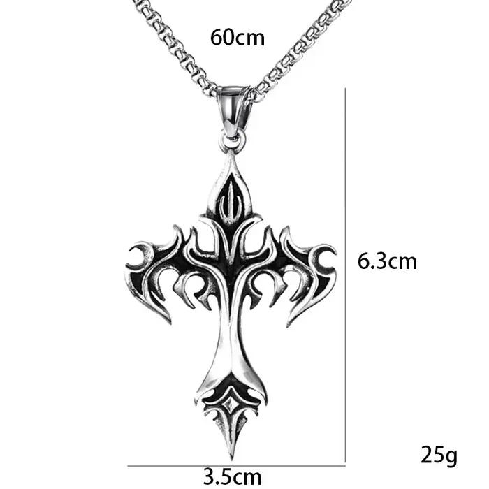 Collier pendentif flamme croix hip-hop pour homme en acier inoxydable
