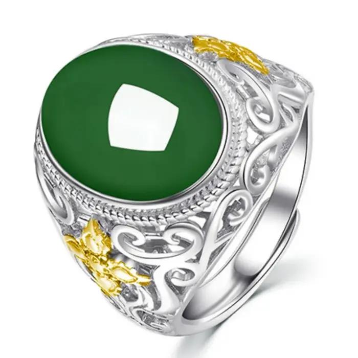 Bague en argent 925 avec imitation de jade naturel