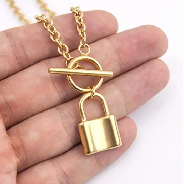 Chaîne pendentif avec cadenas en acier inoxydable pour femme et homme