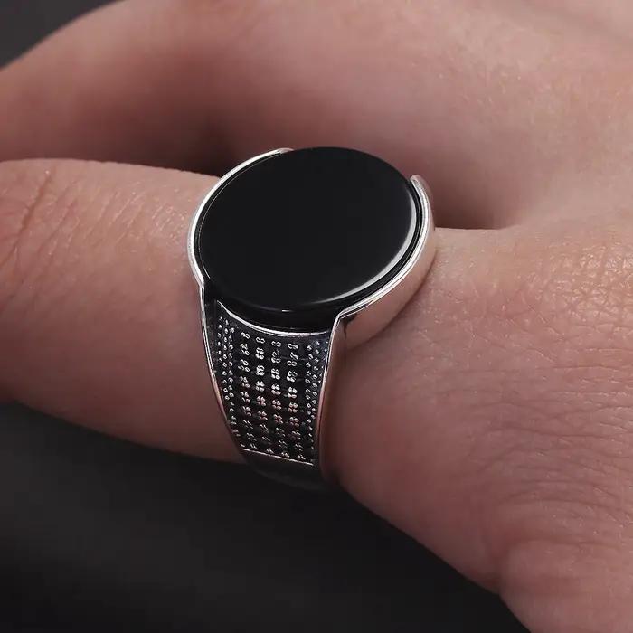 Bague chevalière ronde en argent Sterling 925 pour hommes