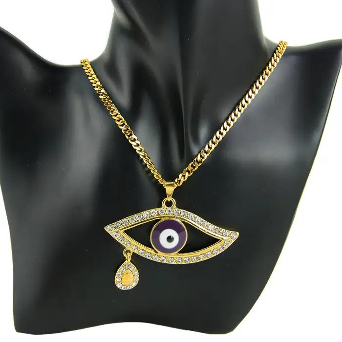 Punk Vintage mauvais yeux couleur or collier pendentifs plaqué or 18 carats Zircon Hip Hop mode pendentif femmes hommes fête bijoux cadeau