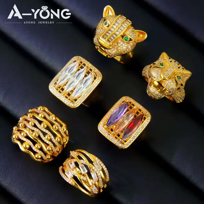 Bague de cocktail léopard en plaqué or 24 carats style punk italien pour femmes occasions spéciales et parties