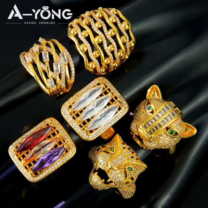 Bague de cocktail léopard en plaqué or 24 carats style punk italien pour femmes occasions spéciales et parties