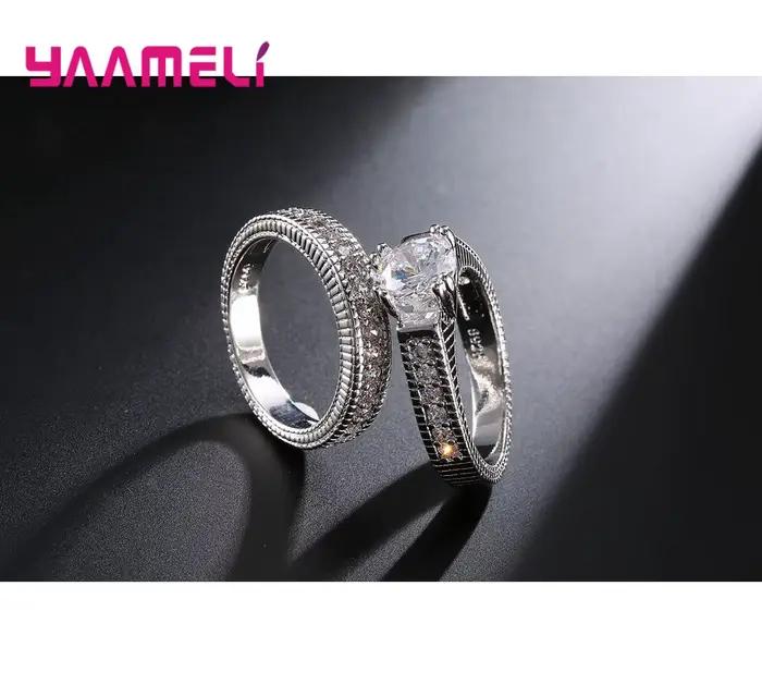 1 paire de bagues de Couple en argent Sterling 925 scintillant