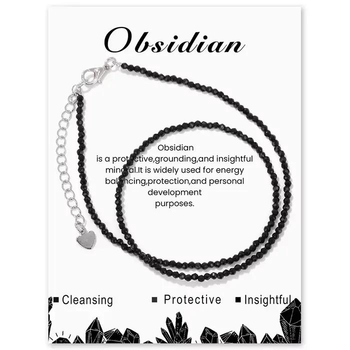 Collier grenat avec pierres précieuses naturelles, améthystes, quartz, obsidienne, perles de rocaill